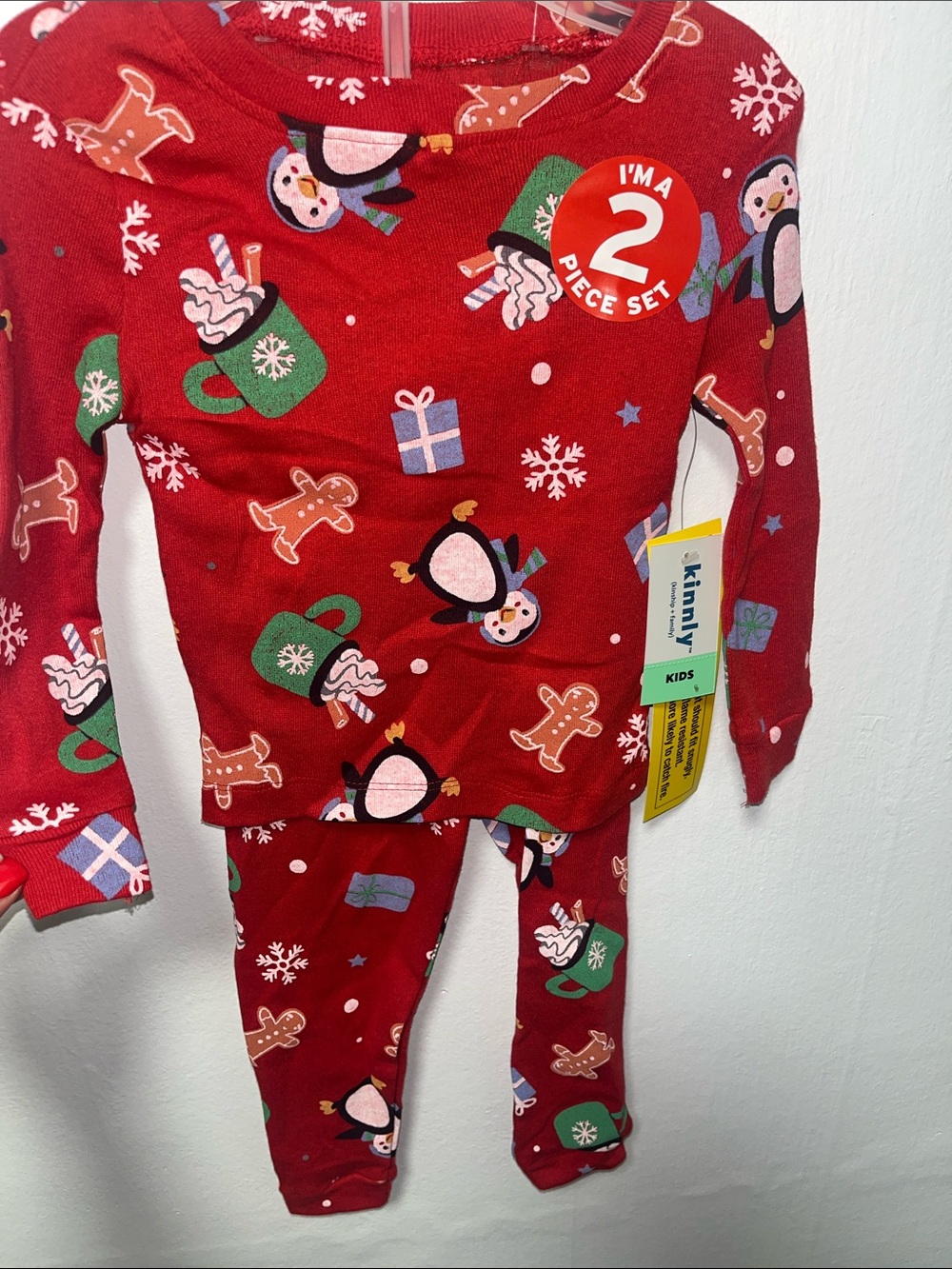 Kids Red Holiday Penguin Pajama Set - 2-Piece